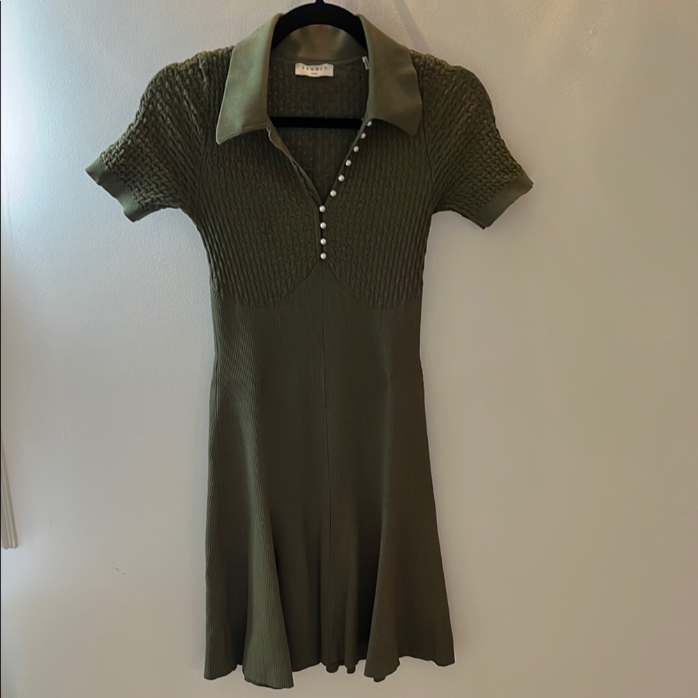 Sandro Green Knit Dress with Pearl Buttons Size S